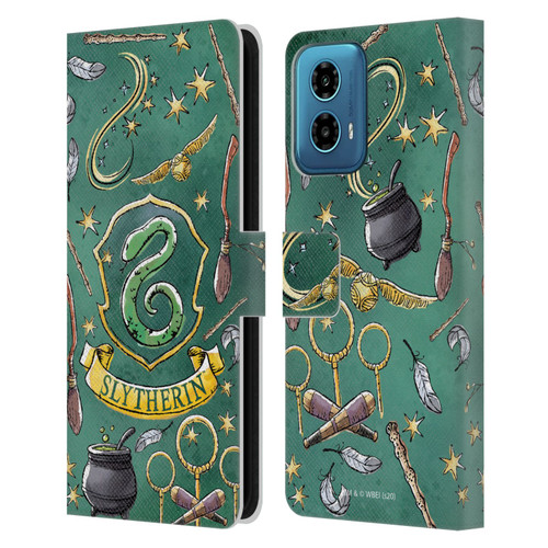 Harry Potter Deathly Hallows XIII Slytherin Pattern Leather Book Wallet Case Cover For Motorola Moto G34 5G