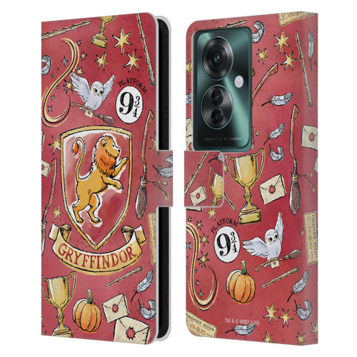 Harry Potter Deathly Hallows XIII Gryffindor Pattern Leather Book Wallet Case Cover For OPPO Reno11 F 5G / F25 Pro 5G