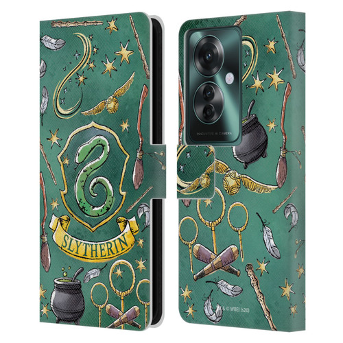 Harry Potter Deathly Hallows XIII Slytherin Pattern Leather Book Wallet Case Cover For OPPO Reno11 F 5G / F25 Pro 5G