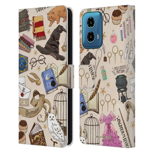 Harry Potter Deathly Hallows XXXVII Hogwarts Pattern Leather Book Wallet Case Cover For Motorola Moto G34 5G
