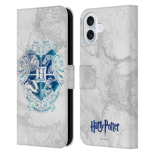 Harry Potter Deathly Hallows IX Hogwarts Aguamenti Leather Book Wallet Case Cover For Apple iPhone 16 Plus