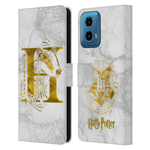 Harry Potter Deathly Hallows IX Hufflepuff Aguamenti Leather Book Wallet Case Cover For Motorola Moto G34 5G