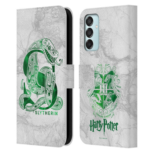 Harry Potter Deathly Hallows IX Slytherin Aguamenti Leather Book Wallet Case Cover For Samsung Galaxy M15/F15 5G