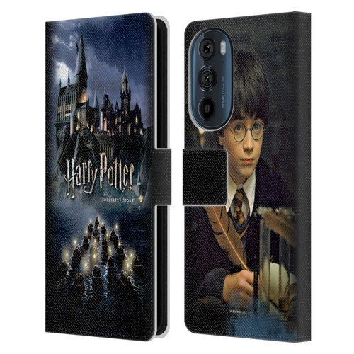 Harry Potter Sorcerer's Stone II Castle Leather Book Wallet Case Cover For Motorola Edge 30