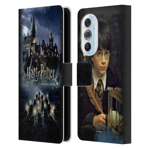 Harry Potter Sorcerer's Stone II Castle Leather Book Wallet Case Cover For Motorola Edge X30