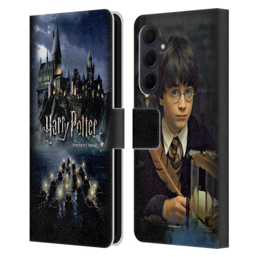 Harry Potter Sorcerer's Stone II Castle Leather Book Wallet Case Cover For Samsung Galaxy A35 5G