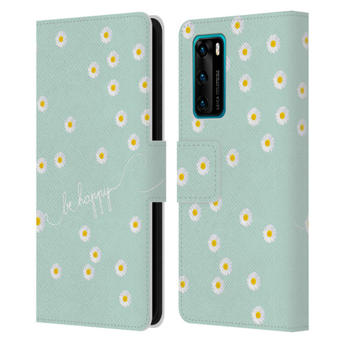 Monika Strigel Happy Daisy Mint Leather Book Wallet Case Cover For Huawei P40 5G