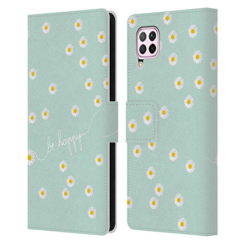 Monika Strigel Happy Daisy Mint Leather Book Wallet Case Cover For Huawei Nova 6 SE / P40 Lite