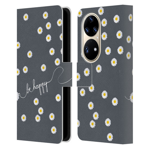 Monika Strigel Happy Daisy Grey Leather Book Wallet Case Cover For Huawei P50 Pro