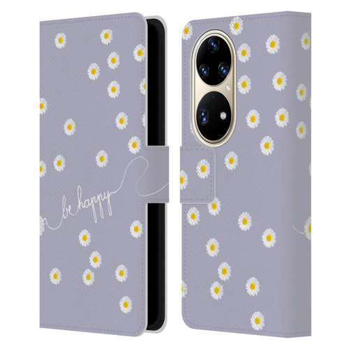 Monika Strigel Happy Daisy Lavender Leather Book Wallet Case Cover For Huawei P50 Pro