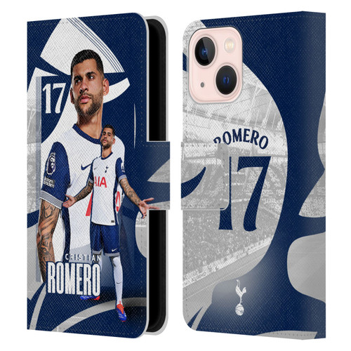 Tottenham Hotspur F.C. 2024/25 First Team Cristian Romero Leather Book Wallet Case Cover For Apple iPhone 13 Mini