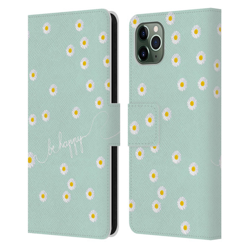 Monika Strigel Happy Daisy Mint Leather Book Wallet Case Cover For Apple iPhone 11 Pro Max