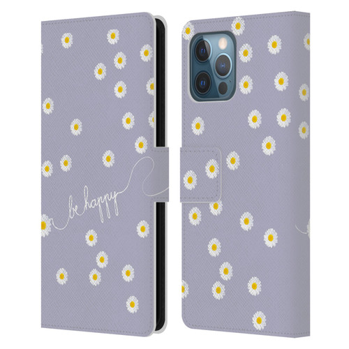Monika Strigel Happy Daisy Lavender Leather Book Wallet Case Cover For Apple iPhone 12 Pro Max