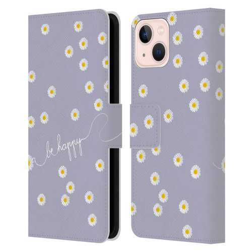 Monika Strigel Happy Daisy Lavender Leather Book Wallet Case Cover For Apple iPhone 13