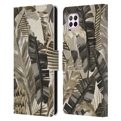Anis Illustration Floral And Leaves Tropical Leaves Sepia Leather Book Wallet Case Cover For Huawei Nova 6 SE / P40 Lite