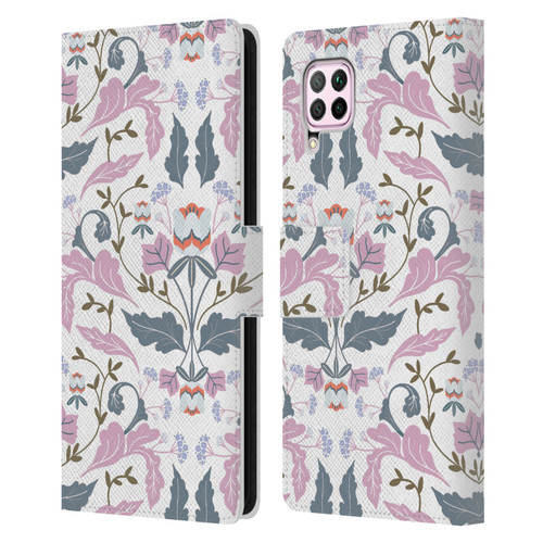 Anis Illustration Floral And Leaves Victorian Mirrored Pink Leather Book Wallet Case Cover For Huawei Nova 6 SE / P40 Lite