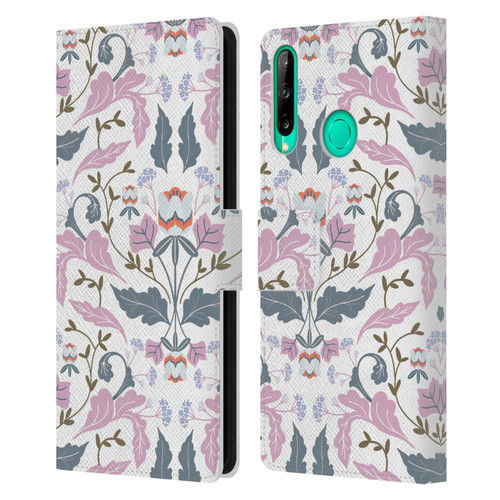 Anis Illustration Floral And Leaves Victorian Mirrored Pink Leather Book Wallet Case Cover For Huawei P40 lite E