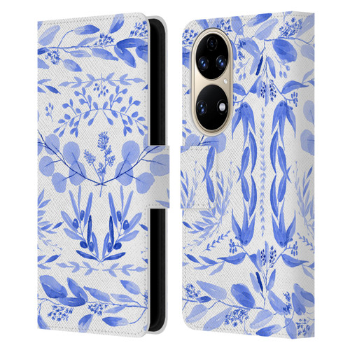 Anis Illustration Floral And Leaves Mediterranean Scene Leather Book Wallet Case Cover For Huawei P50