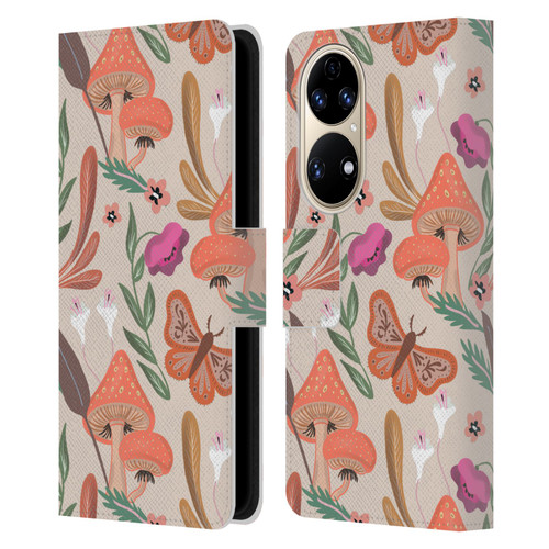 Anis Illustration Floral And Leaves Mushrooms Leather Book Wallet Case Cover For Huawei P50