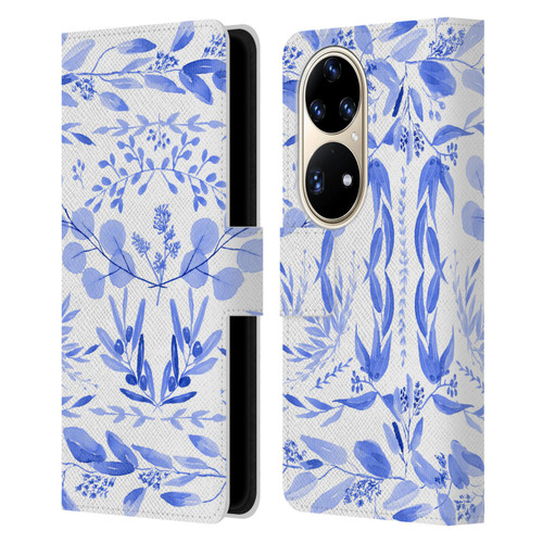 Anis Illustration Floral And Leaves Mediterranean Scene Leather Book Wallet Case Cover For Huawei P50 Pro