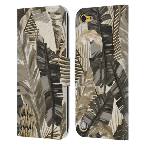 Anis Illustration Floral And Leaves Tropical Leaves Sepia Leather Book Wallet Case Cover For Apple iPod Touch 5G 5th Gen