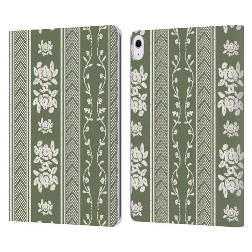 Anis Illustration Floral And Leaves Floral Stripes Green Leather Book Wallet Case Cover For Apple iPad Air 13 2024