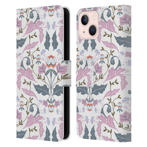 Anis Illustration Floral And Leaves Victorian Mirrored Pink Leather Book Wallet Case Cover For Apple iPhone 13