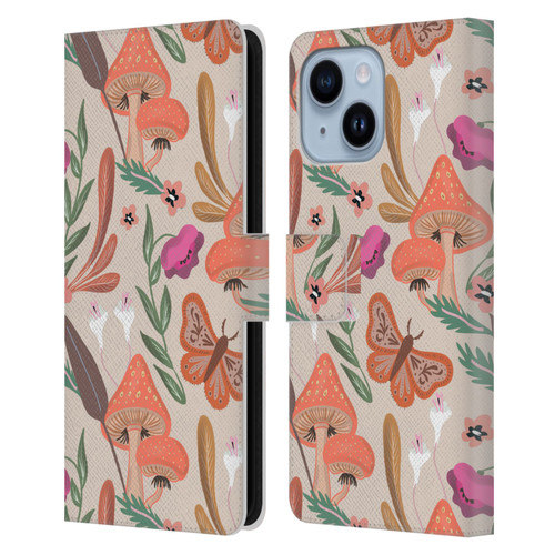Anis Illustration Floral And Leaves Mushrooms Leather Book Wallet Case Cover For Apple iPhone 14 Plus