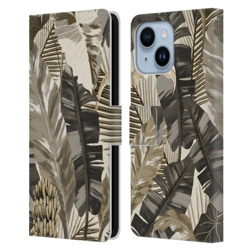 Anis Illustration Floral And Leaves Tropical Leaves Sepia Leather Book Wallet Case Cover For Apple iPhone 14 Plus