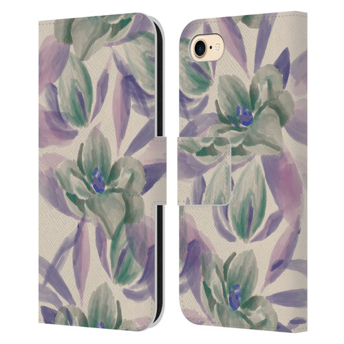 Anis Illustration Floral And Leaves Magnolias Paint Purple Leather Book Wallet Case Cover For Apple iPhone 7 / 8 / SE 2020 & 2022