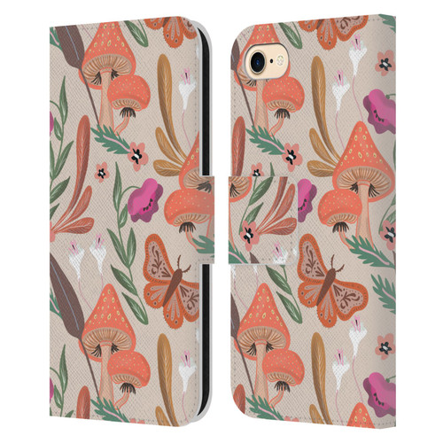 Anis Illustration Floral And Leaves Mushrooms Leather Book Wallet Case Cover For Apple iPhone 7 / 8 / SE 2020 & 2022