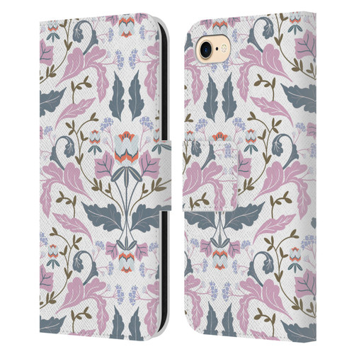 Anis Illustration Floral And Leaves Victorian Mirrored Pink Leather Book Wallet Case Cover For Apple iPhone 7 / 8 / SE 2020 & 2022