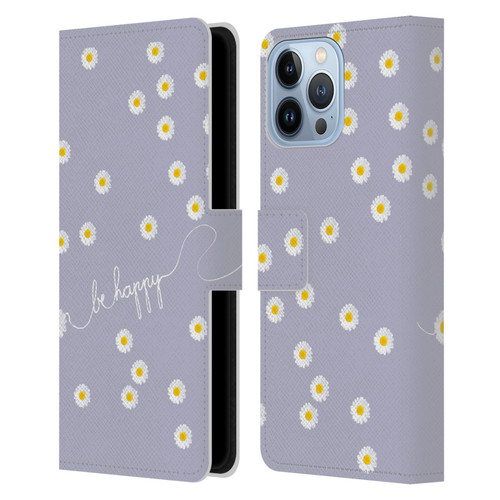 Monika Strigel Happy Daisy Lavender Leather Book Wallet Case Cover For Apple iPhone 13 Pro Max