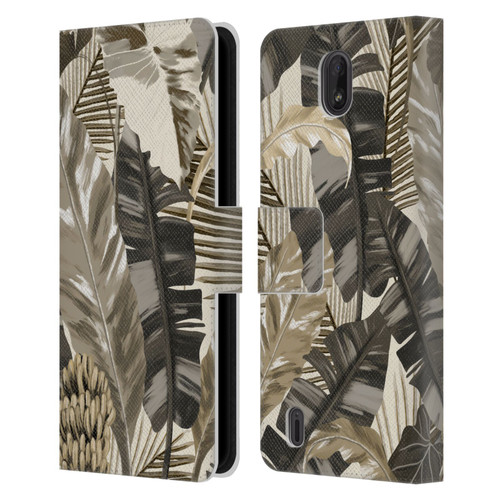 Anis Illustration Floral And Leaves Tropical Leaves Sepia Leather Book Wallet Case Cover For Nokia C01 Plus/C1 2nd Edition