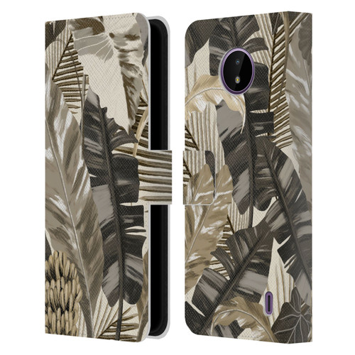 Anis Illustration Floral And Leaves Tropical Leaves Sepia Leather Book Wallet Case Cover For Nokia C10 / C20