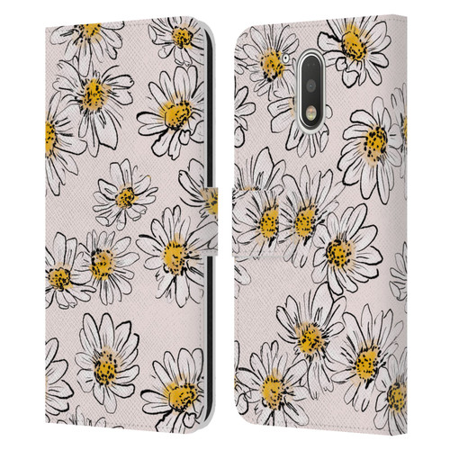 Anis Illustration Floral And Leaves Daisies Pink Pastel Leather Book Wallet Case Cover For Motorola Moto G41