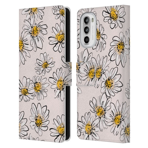 Anis Illustration Floral And Leaves Daisies Pink Pastel Leather Book Wallet Case Cover For Motorola Moto G52