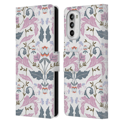 Anis Illustration Floral And Leaves Victorian Mirrored Pink Leather Book Wallet Case Cover For Motorola Moto G52