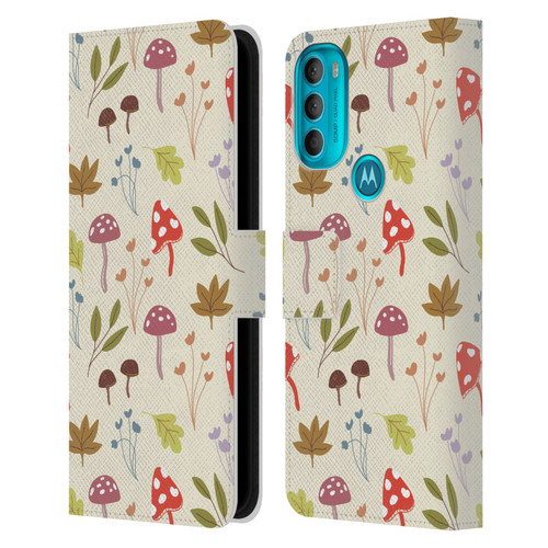 Anis Illustration Floral And Leaves Cute Mushrooms Leather Book Wallet Case Cover For Motorola Moto G71 5G