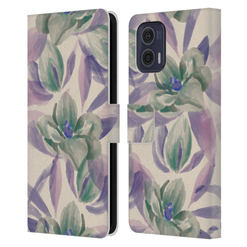Anis Illustration Floral And Leaves Magnolias Paint Purple Leather Book Wallet Case Cover For Motorola Moto G73 5G