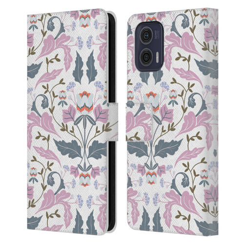Anis Illustration Floral And Leaves Victorian Mirrored Pink Leather Book Wallet Case Cover For Motorola Moto G73 5G