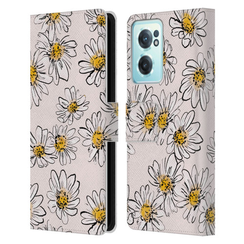 Anis Illustration Floral And Leaves Daisies Pink Pastel Leather Book Wallet Case Cover For OnePlus Nord CE 2 5G