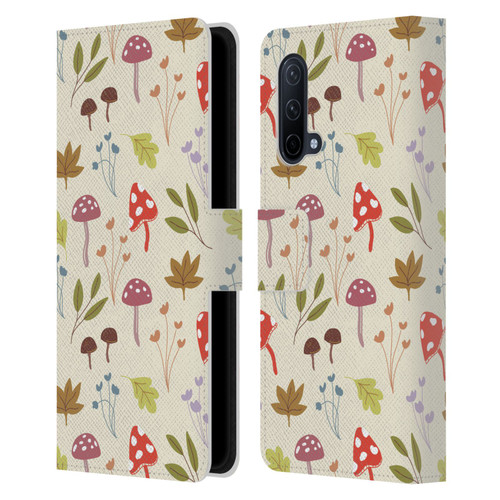 Anis Illustration Floral And Leaves Cute Mushrooms Leather Book Wallet Case Cover For OnePlus Nord CE 5G