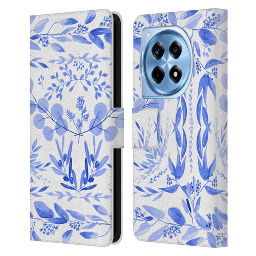 Anis Illustration Floral And Leaves Mediterranean Scene Leather Book Wallet Case Cover For OnePlus 12R