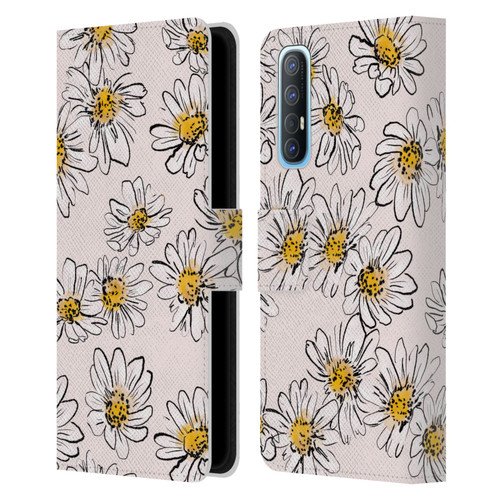 Anis Illustration Floral And Leaves Daisies Pink Pastel Leather Book Wallet Case Cover For OPPO Find X2 Neo 5G