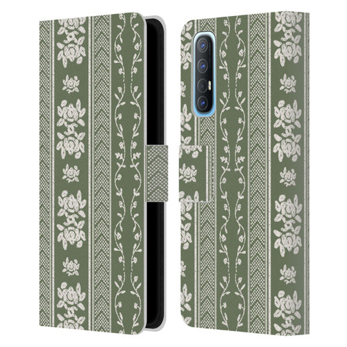 Anis Illustration Floral And Leaves Floral Stripes Green Leather Book Wallet Case Cover For OPPO Find X2 Neo 5G