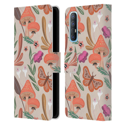 Anis Illustration Floral And Leaves Mushrooms Leather Book Wallet Case Cover For OPPO Find X2 Neo 5G