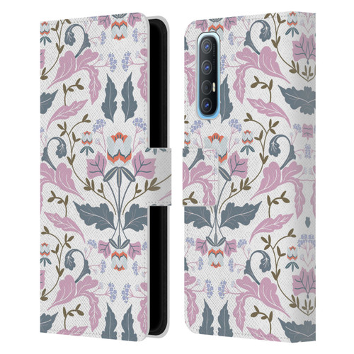 Anis Illustration Floral And Leaves Victorian Mirrored Pink Leather Book Wallet Case Cover For OPPO Find X2 Neo 5G