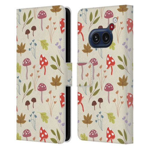 Anis Illustration Floral And Leaves Cute Mushrooms Leather Book Wallet Case Cover For Nothing Phone (2a)