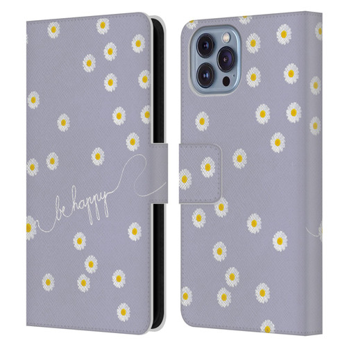 Monika Strigel Happy Daisy Lavender Leather Book Wallet Case Cover For Apple iPhone 14